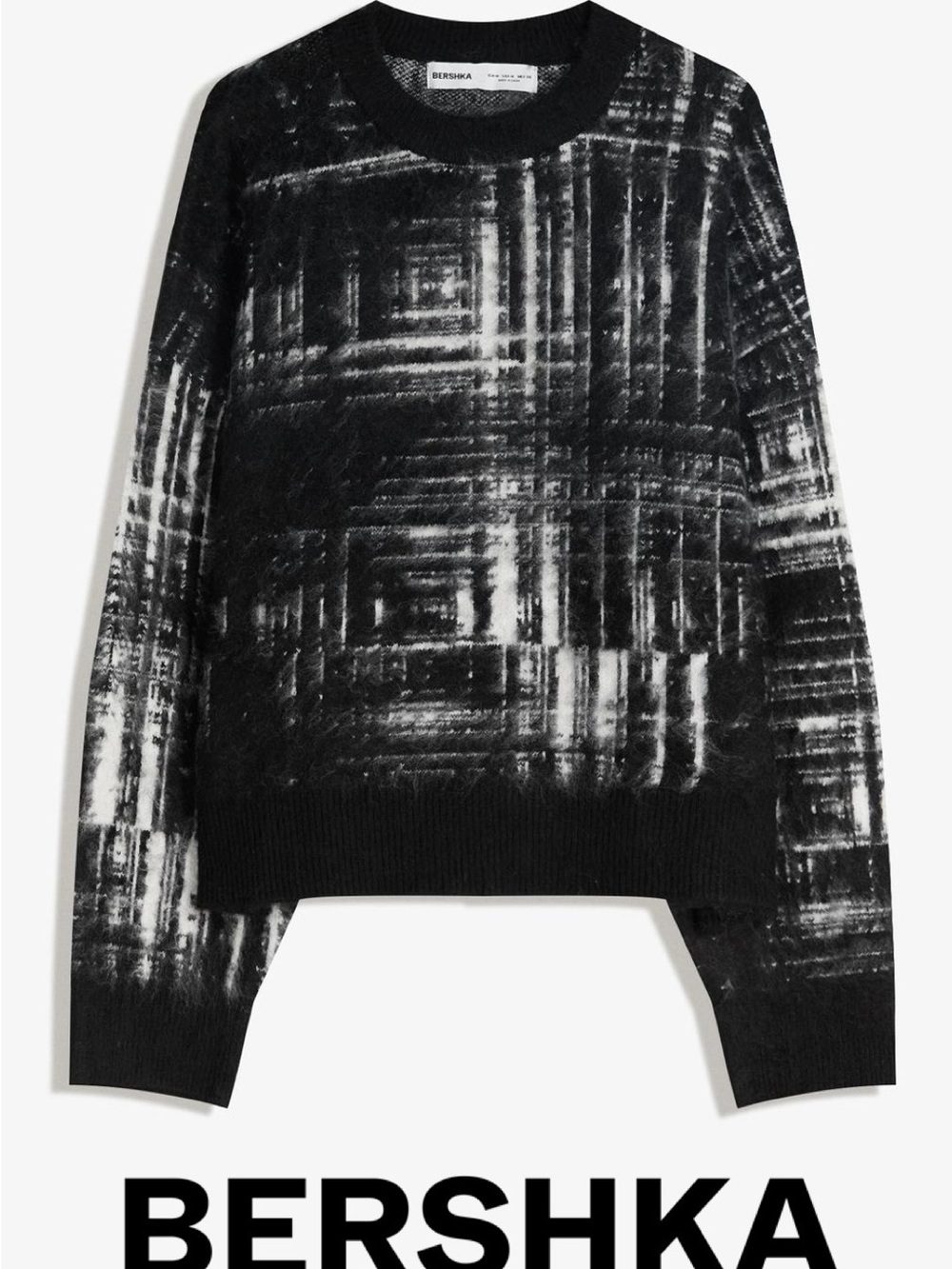 Bershka Black and White Abstract Graphic Crewneck Sweater